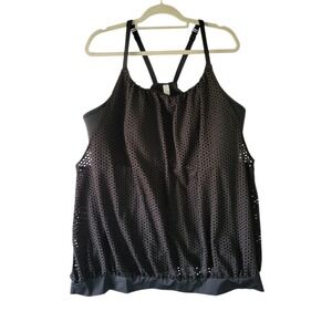 Cacique Swimsuit Tankini Top Womens Plus 24 Black Mesh Layered Swim Top
